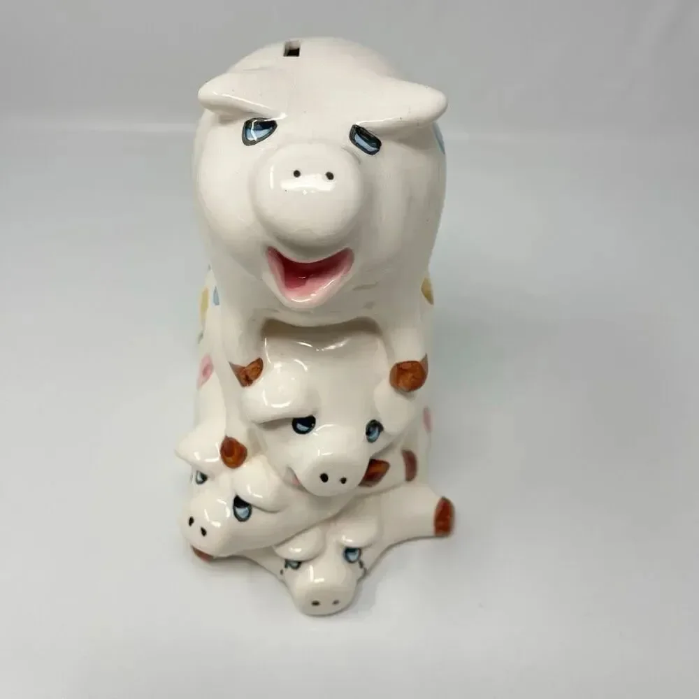 4 Pig High Ceramic Pile Pokadots Coin Bank 8
